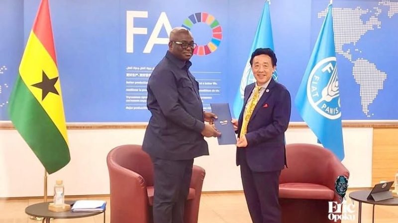 Agric Minister Eric Opoku Secures FAO Support to Deepen Agricultural Transformation Agenda Rome, Italy –