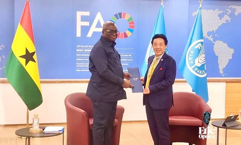 Agric Minister Eric Opoku Secures FAO Support to Deepen Agricultural Transformation Agenda Rome, Italy –