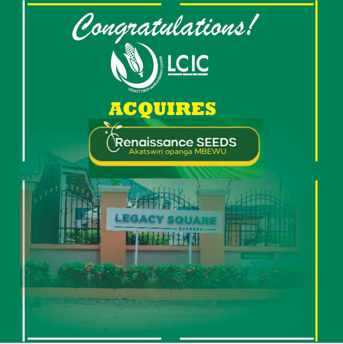 Legacy Crop Improvement Centre Acquires Malawi’s Renaissance Seeds in Landmark Pan-African Expansion